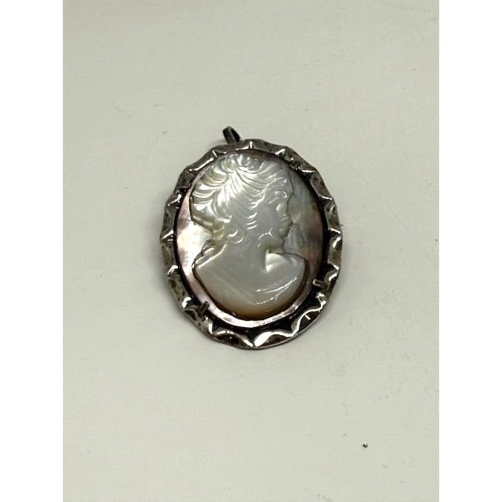 Vintage 925 Sterling Silver Carved Cameo Woman Oval Brooch Pendant - Picture 2 of 7